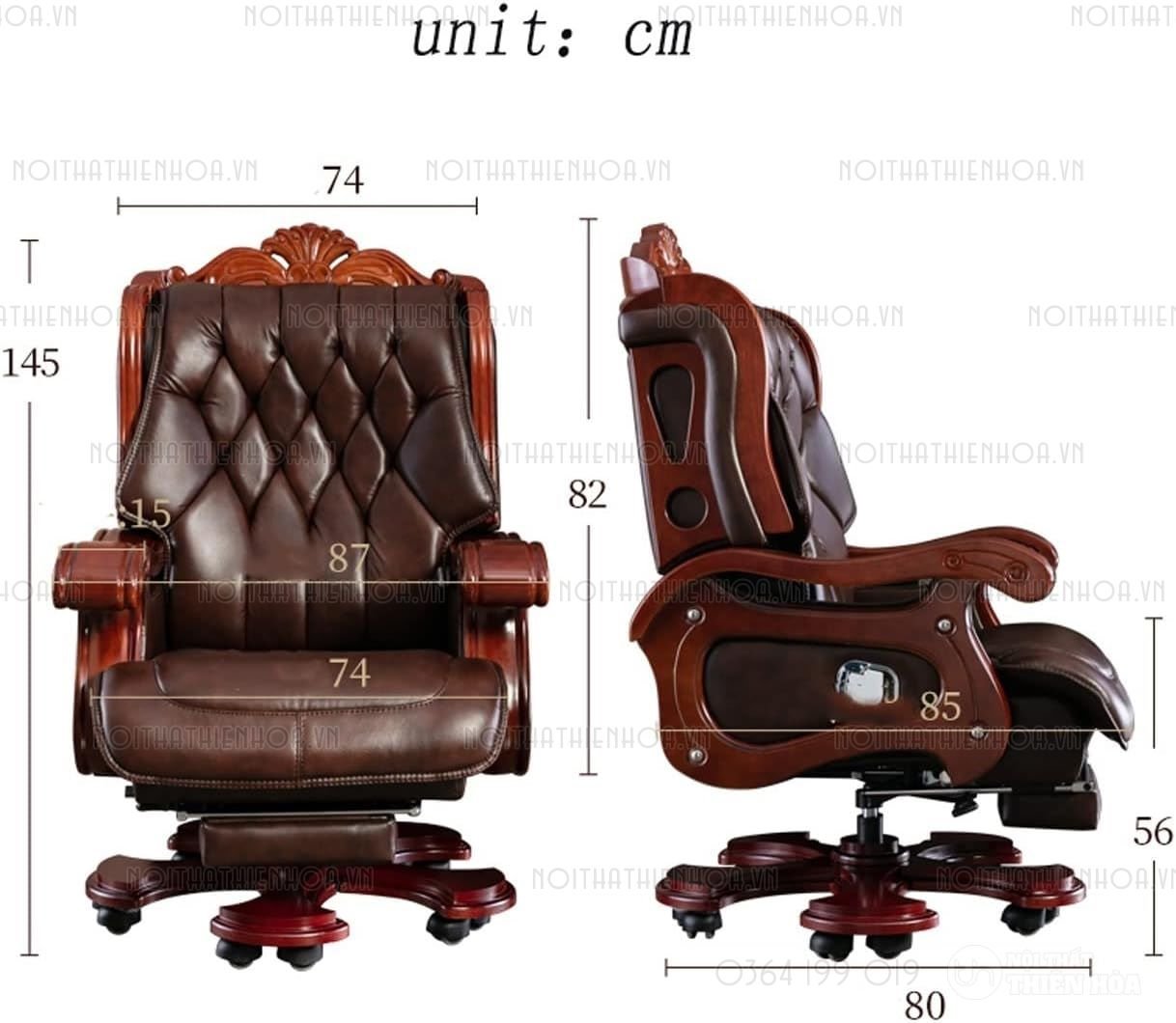 Ghế làm việc chủ tịch, lãnh đạo da thật nhập khẩu GD010