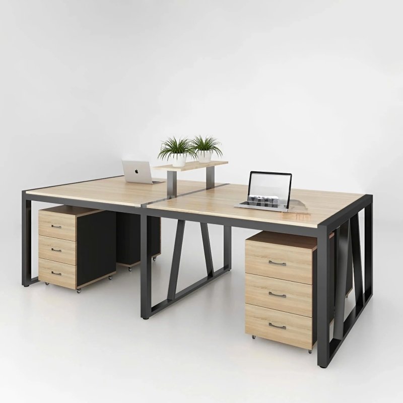 Cụm bàn làm việc 4 người chân sắt sơn tĩnh điện 2m4