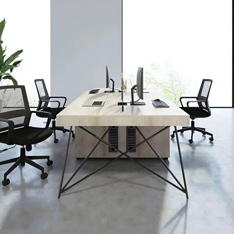 Cụm bàn làm việc văn phòng 4 chỗ chân sắt 2m4