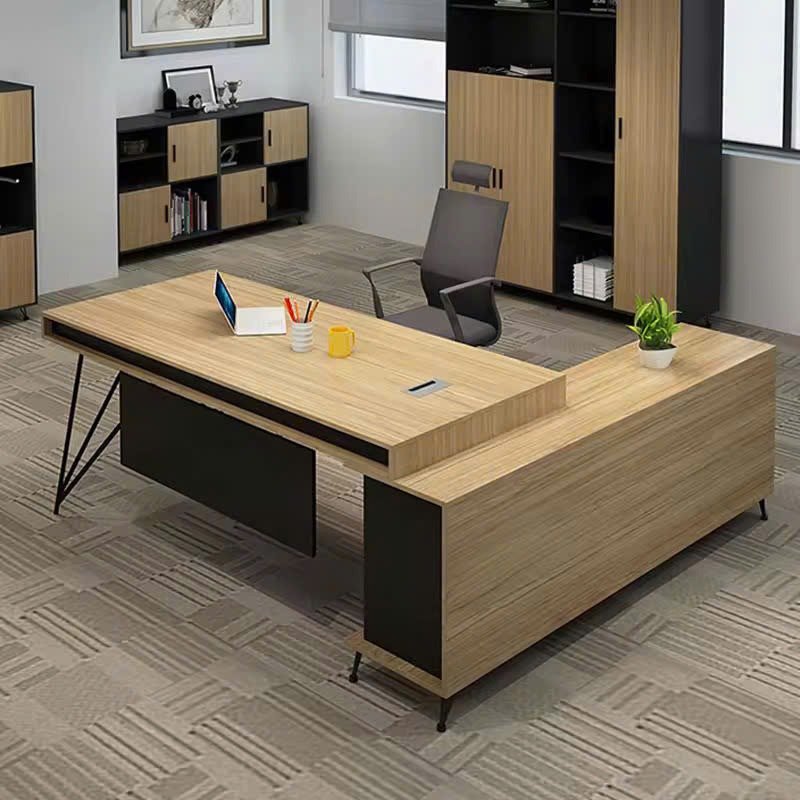 Bàn Giám Đốc Chân Sắt Chéo Có Tủ Phụ Hiện Đại