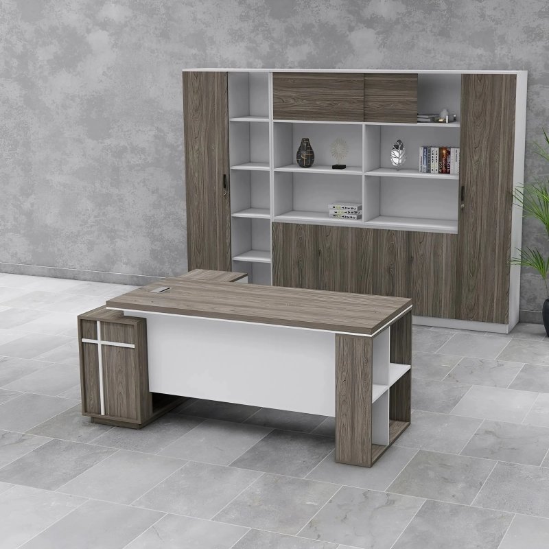 Bàn giám đốc góc l thiết kế họa tiết kẻ