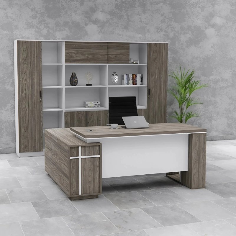 Bàn giám đốc góc l thiết kế họa tiết kẻ