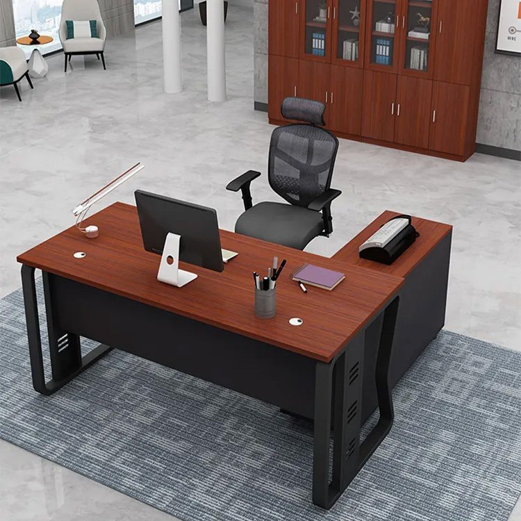 Bàn làm việc kèm tủ phụ chân sắt uốn hiện đại Aine-16