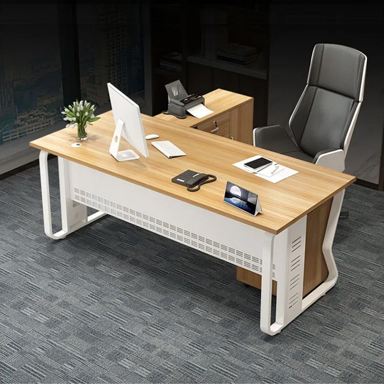 Bàn làm việc kèm tủ phụ chân sắt uốn hiện đại Aine-16