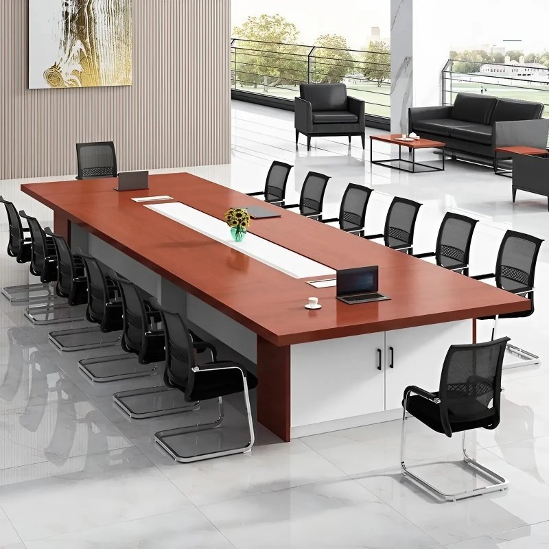 Bàn họp có tủ màu vân gỗ phối ghi
