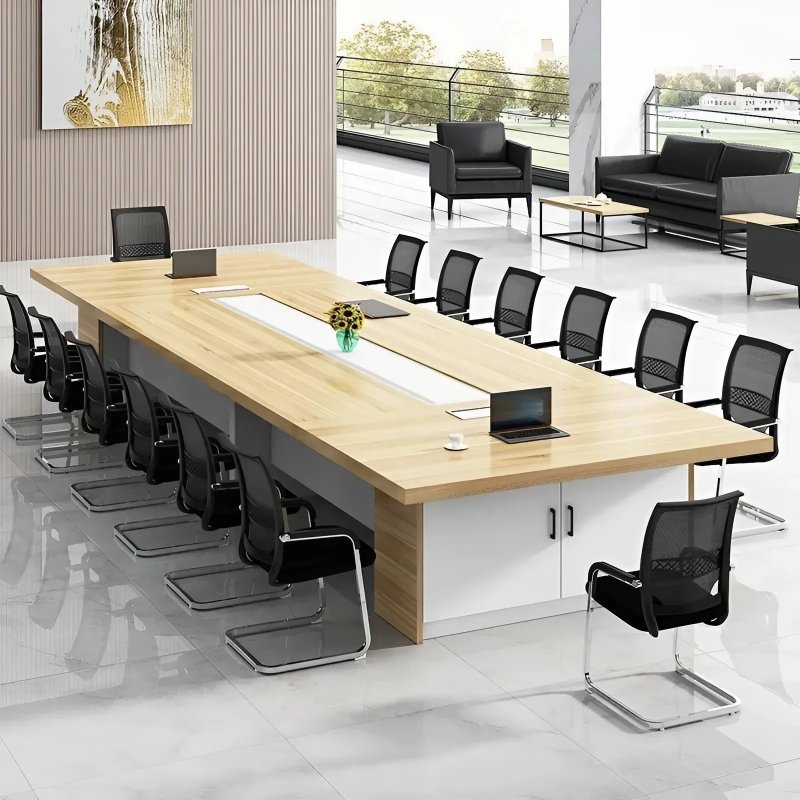Bàn họp có tủ màu vân gỗ phối ghi