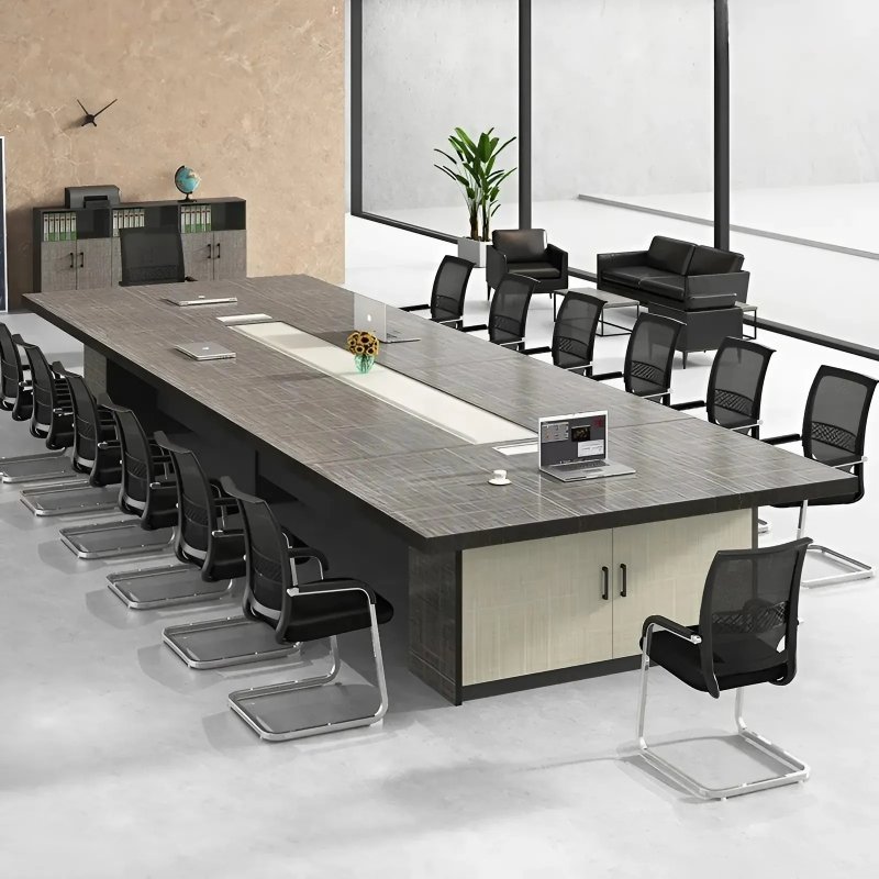 Bàn họp có tủ màu vân gỗ phối ghi