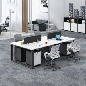 Bàn văn phòng cụm 4 người phối trắng đen CBU4CH-TD