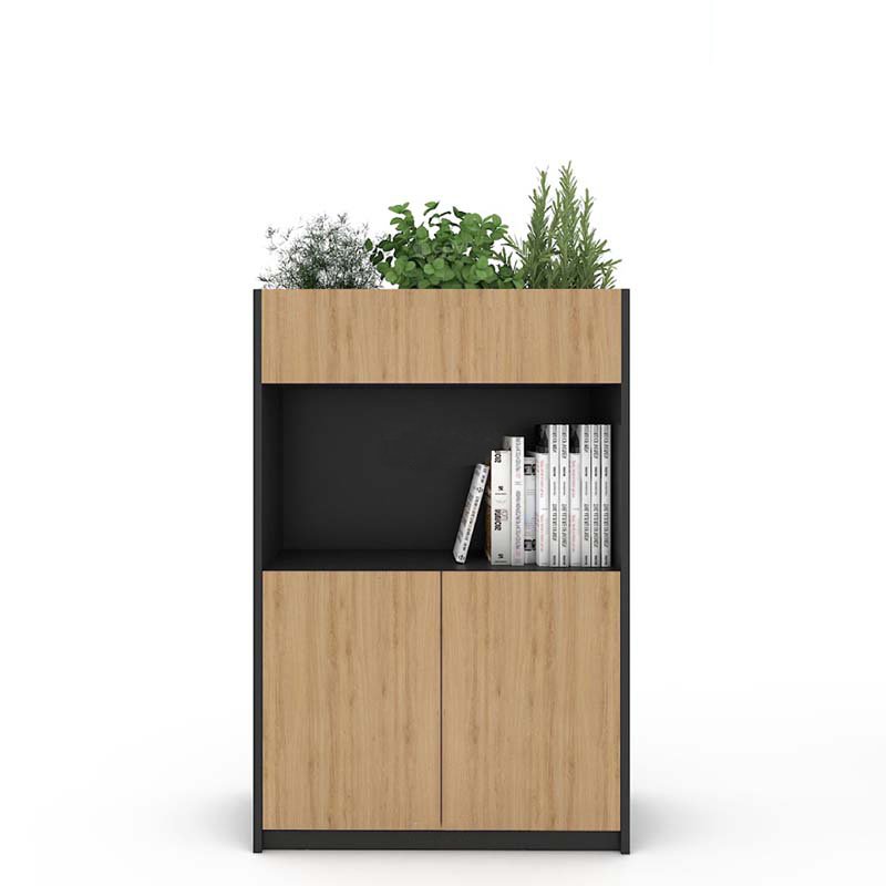 Tủ cây trang trí 80cm màu vân gõ phối đen ghi CL120-02C