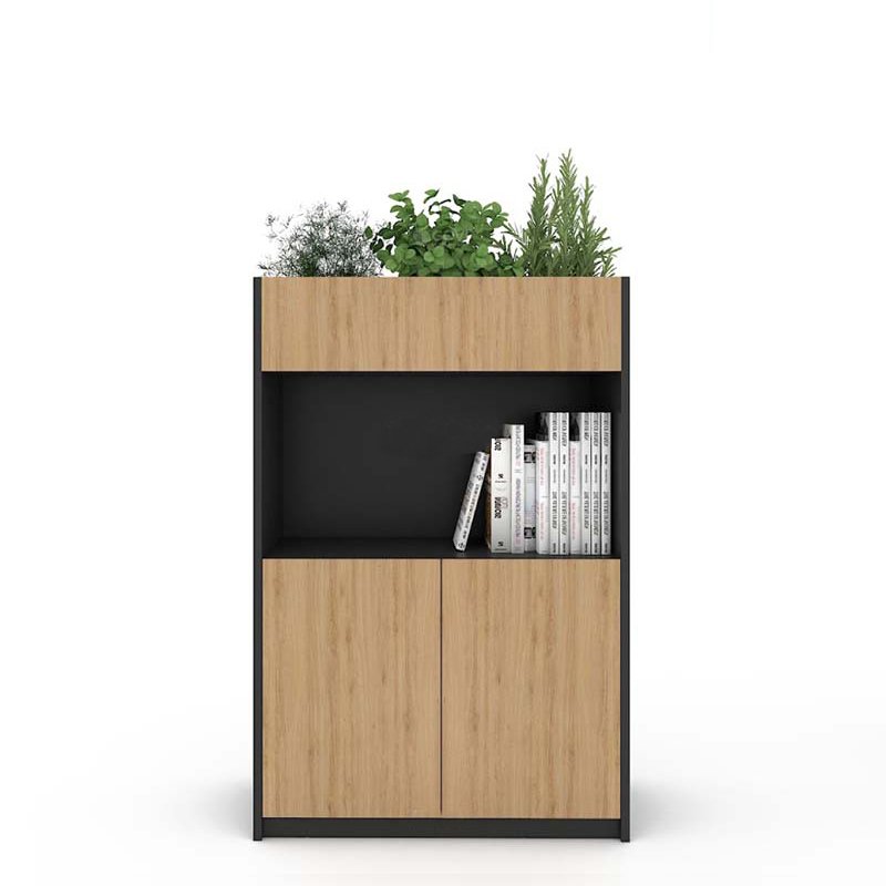 Tủ cây trang trí 80cm màu vân gõ phối đen ghi CL120-02C