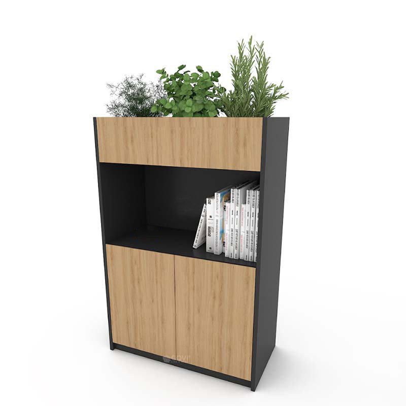 Tủ cây trang trí 80cm màu vân gõ phối đen ghi CL120-02C