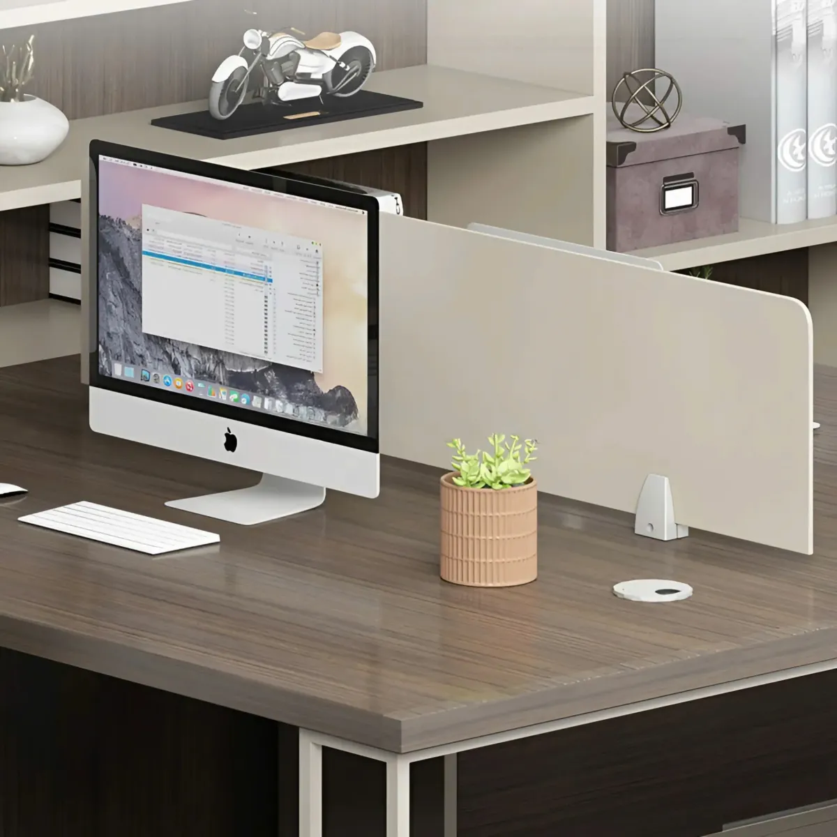 Cụm Bàn Làm Việc 2 Chỗ Ngồi Kèm Kệ Tích Hợp Sang Trọng