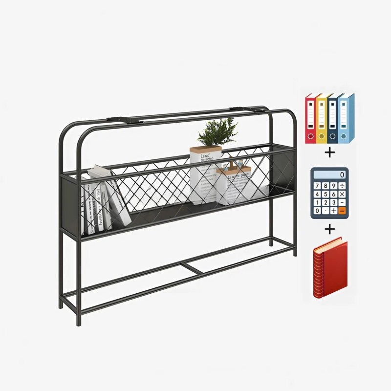 Bàn làm việc tủ ngăn kéo giữa và kệ sắt tiện lợi