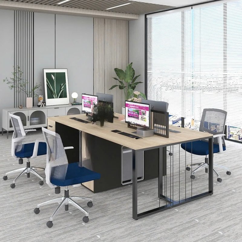 Cụm bàn làm việc 4 người sắt nan hiện đại
