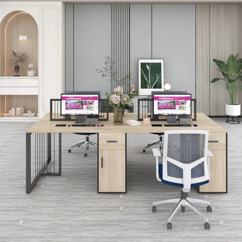 Cụm bàn làm việc 4 người sắt nan hiện đại