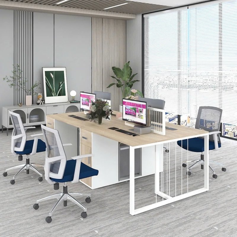 Cụm bàn làm việc 4 người sắt nan hiện đại