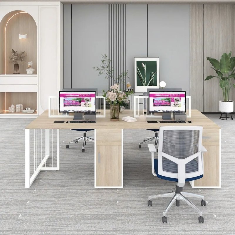 Cụm bàn làm việc 4 người sắt nan hiện đại