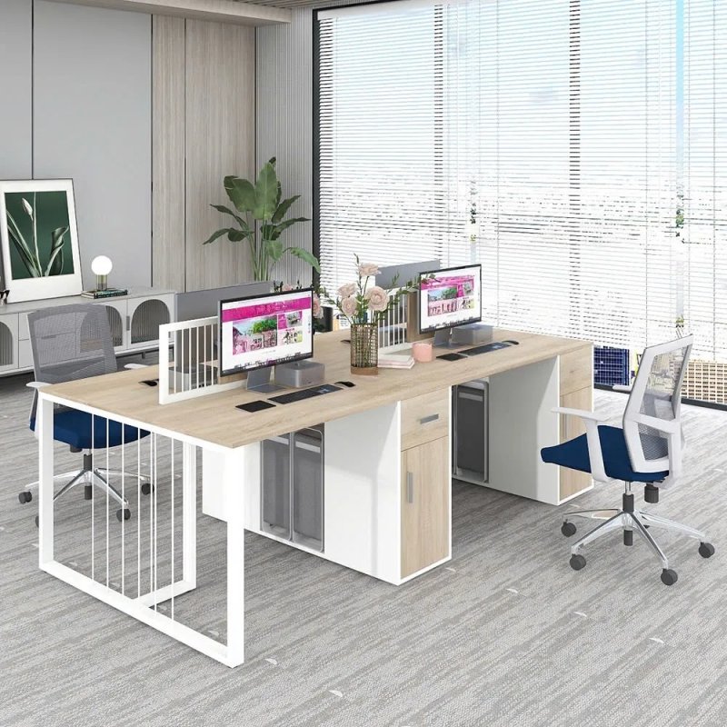 Cụm bàn làm việc 4 người sắt nan hiện đại