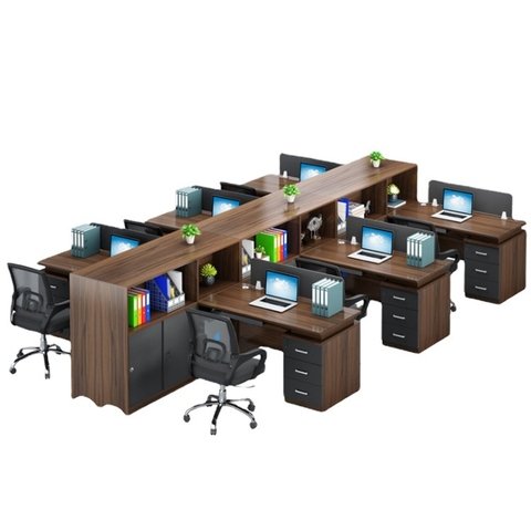 Bàn làm việc cụm 6 người liền tủ kệ CB6-31