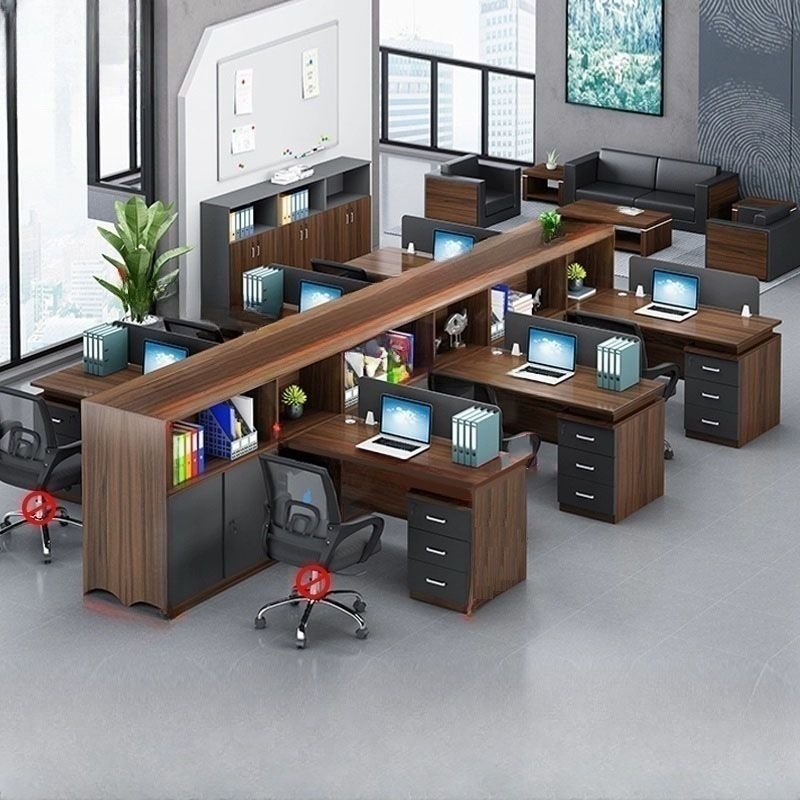 Bàn làm việc cụm 6 người liền tủ kệ CB6-31