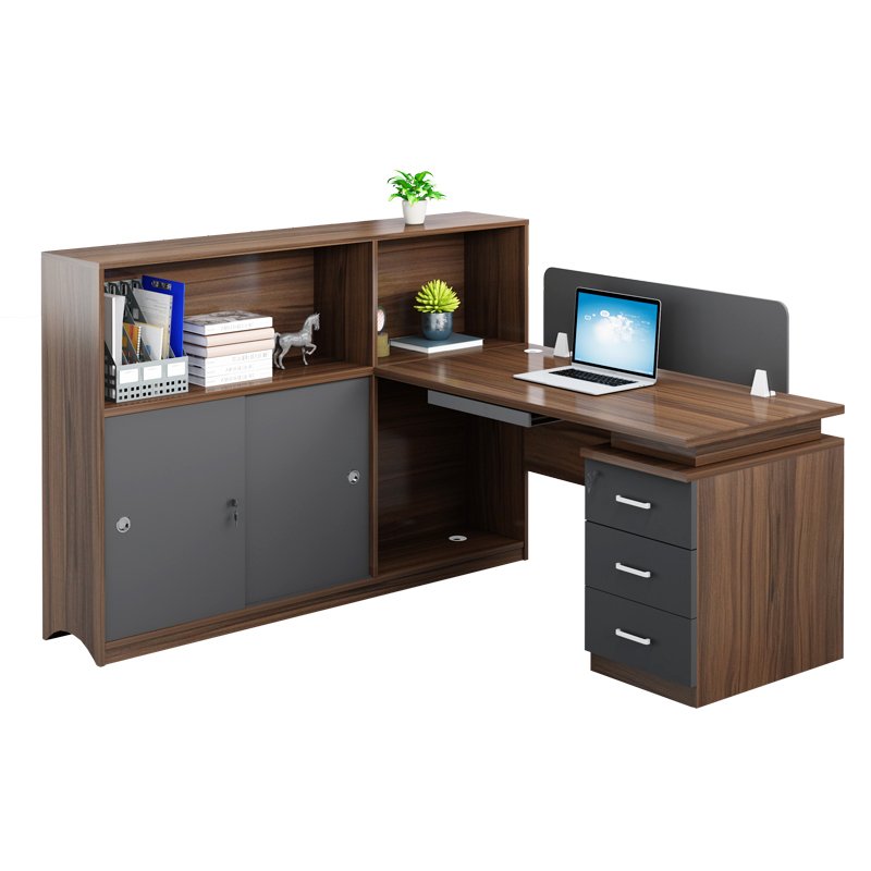 Bàn làm việc cụm 6 người liền tủ kệ CB6-31