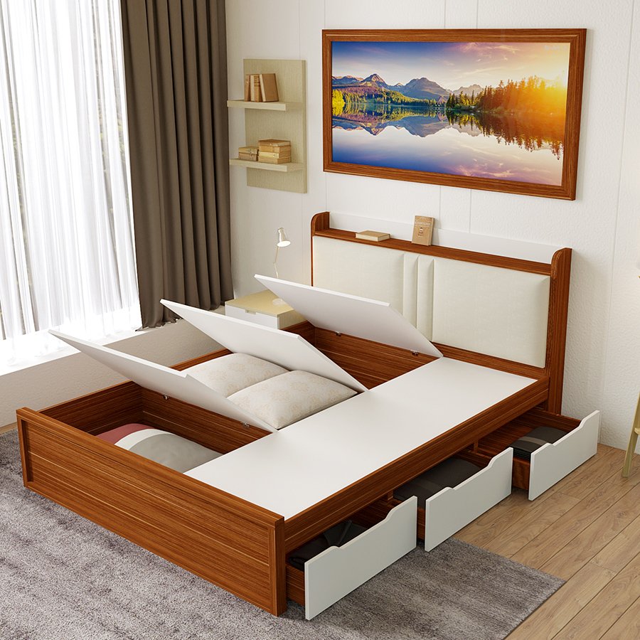 Giường ngủ nhiều ngăn chứa đồ bọc đệm 1m6