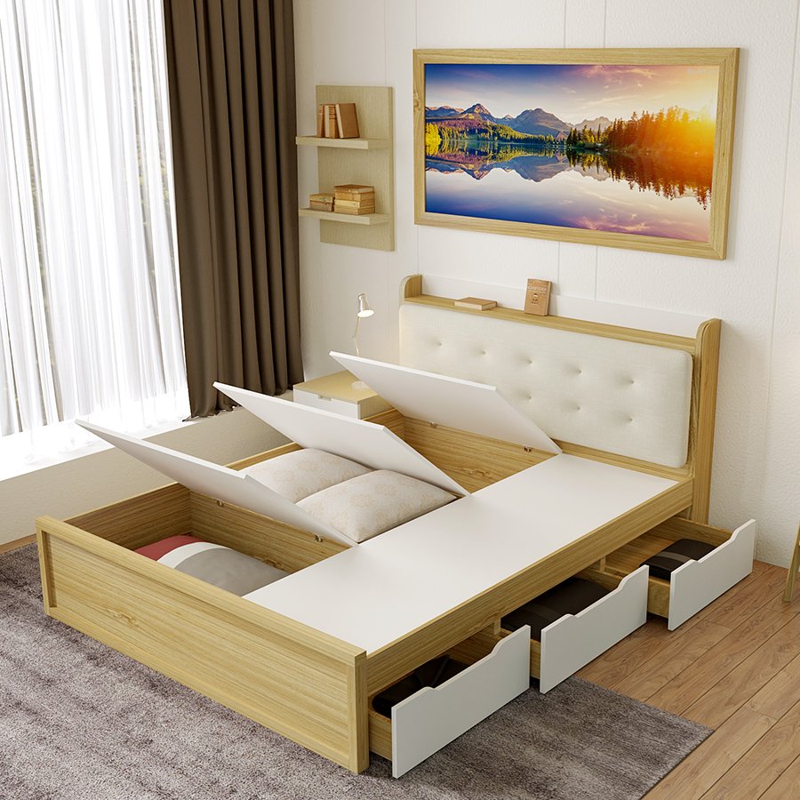 Giường ngủ nhiều ngăn chứa đồ bọc đệm 1m6