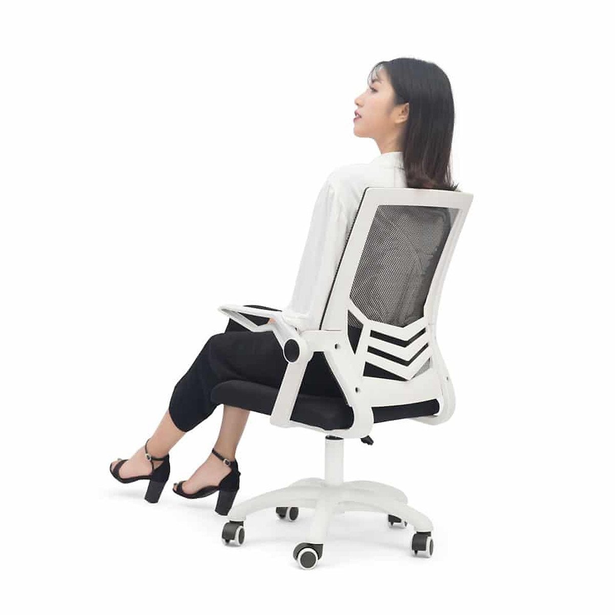 Ghế văn phòng tay gập thông minh màu trắng
