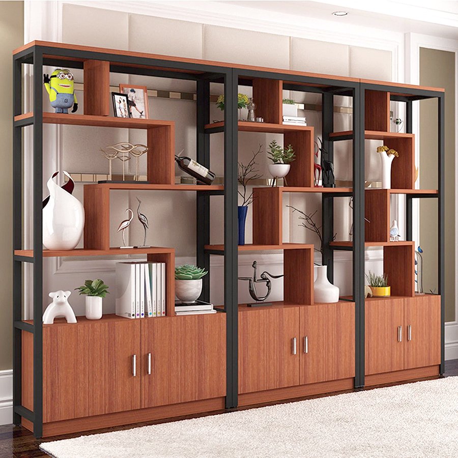 Kệ gỗ sắt có tủ phong cách hiện đại 01