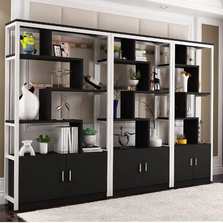 Kệ gỗ sắt có tủ phong cách hiện đại 01