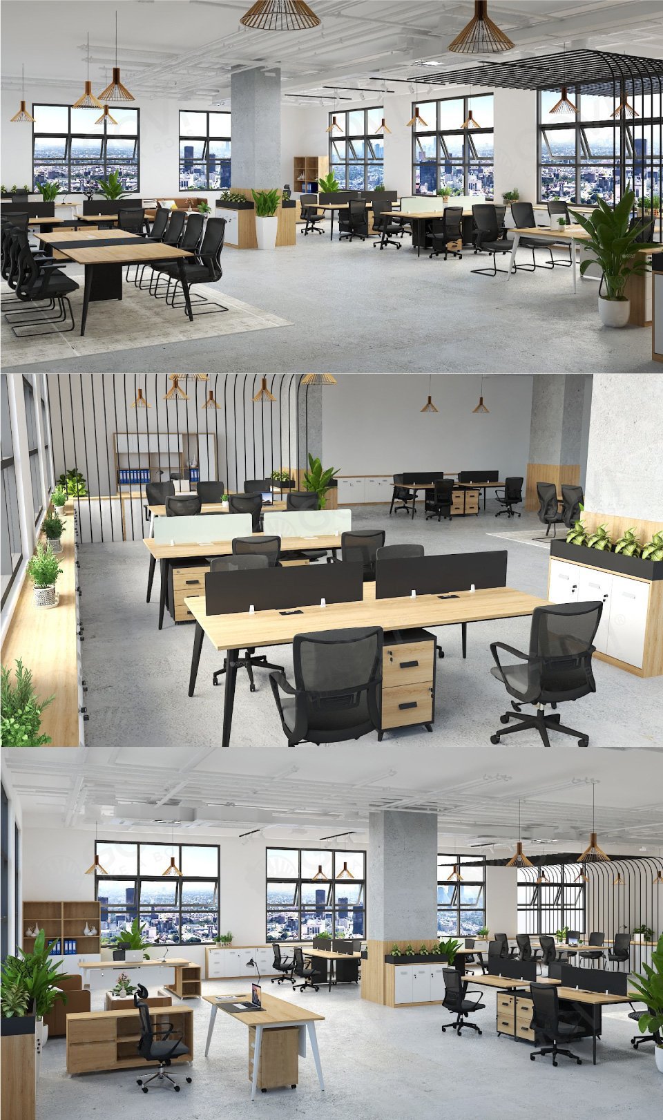 Bàn làm việc Cosi chân côn liền tủ kệ