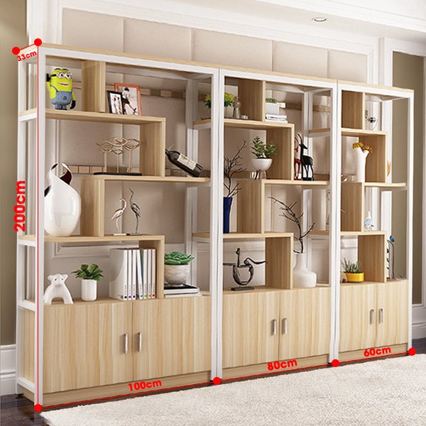 Kệ gỗ sắt có tủ phong cách hiện đại 01