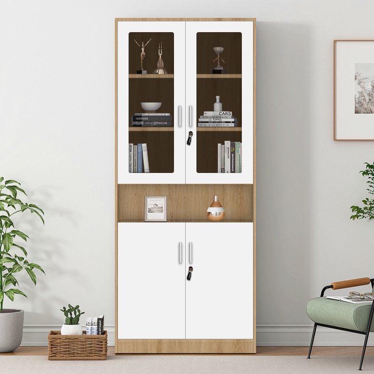 Tủ sách trang trí hồ sơ tủ rượu tài liệu trắng vân gỗ