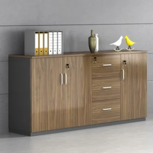 Tủ tài liệu thấp 3 khoang phối màu walnut & charcoal