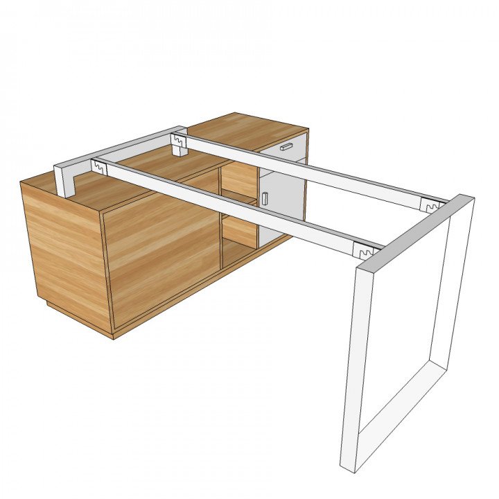 Chân bàn giám đốc sắt tam giác quỳ 2 chạm đất 2 gác tủ 80x160cm
