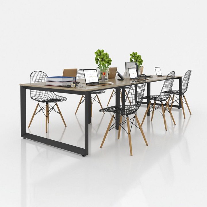 Chân bàn nhân viên 3600x1200 sắt tam giác quỳ lắp ráp ngàm
