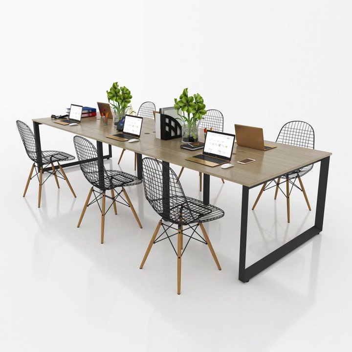 Chân bàn nhân viên 3600x1200 sắt tam giác quỳ lắp ráp ngàm