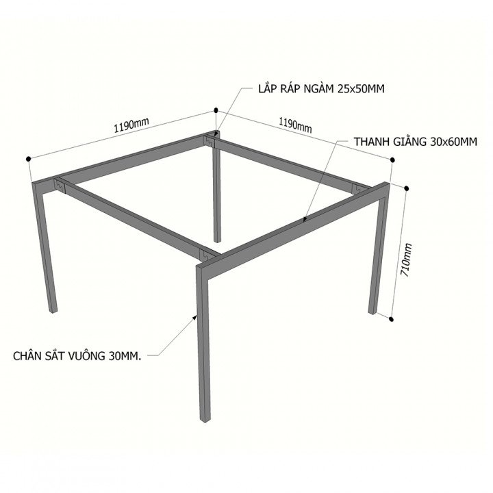 Chân sắt lắp ráp bàn 120x120cm hệ Slean