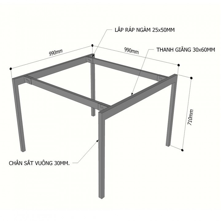 Chân sắt lắp ráp cho bàn 100x100cm hệ Slean