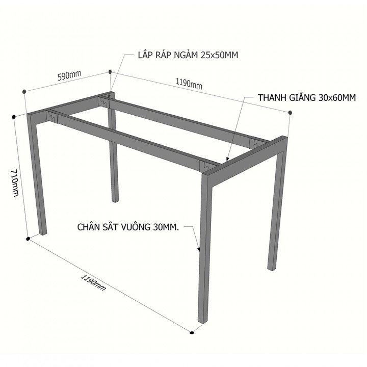 Chân sắt lắp ráp bàn 120x60cm hệ Slean