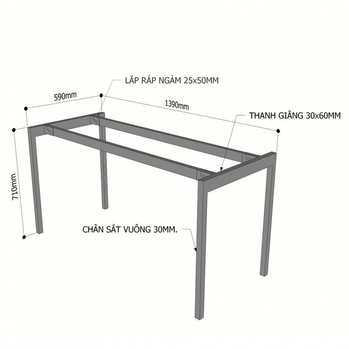 Chân sắt lắp ráp bàn 140x60cm hệ Slean