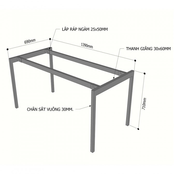 Chân sắt lắp ráp bàn 140x70cm hệ Slean