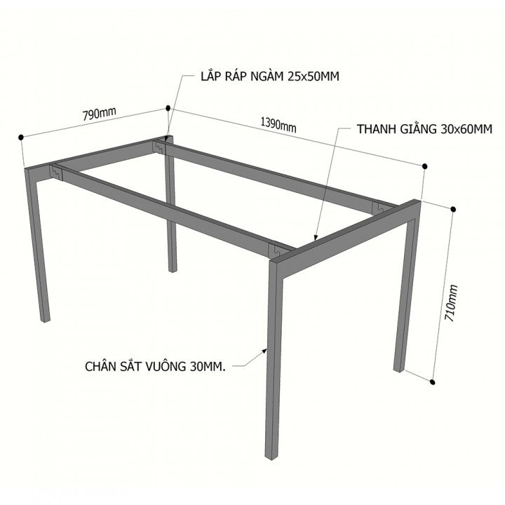 Chân sắt lắp ráp cho bàn 140x80cm hệ Slean