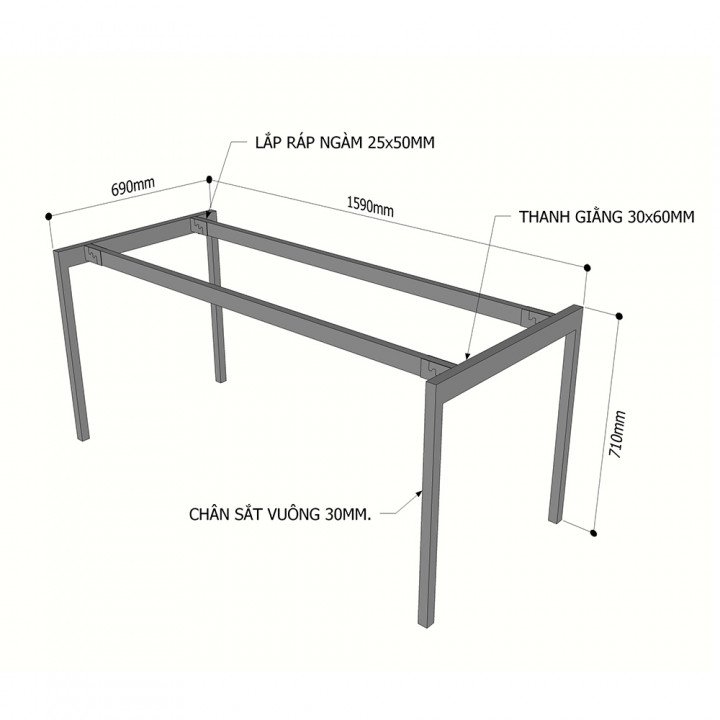 Chân sắt lắp ráp cho bàn 160x70cm hệ Slean