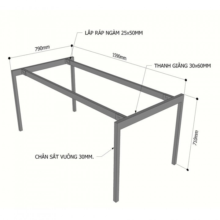Chân sắt lắp ráp cho bàn 160x80cm hệ Slean