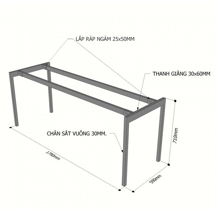 Chân sắt lắp ráp bàn 180x60cm hệ Slean HCSL009