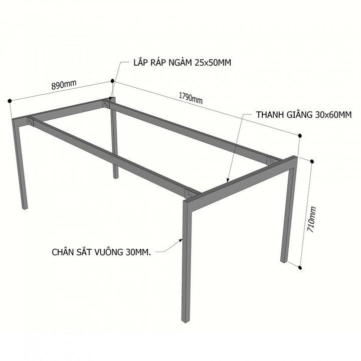 Chân sắt lắp ráp bàn 180x90cm hệ Slean HCSL022