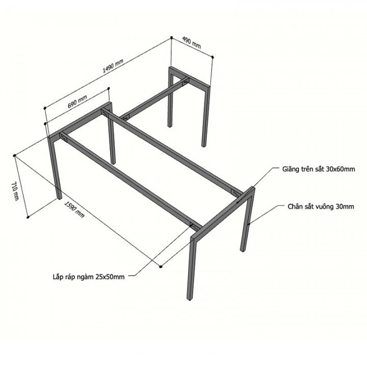 Chân sắt lắp ráp bàn chữ L 160x150cm hệ Slean