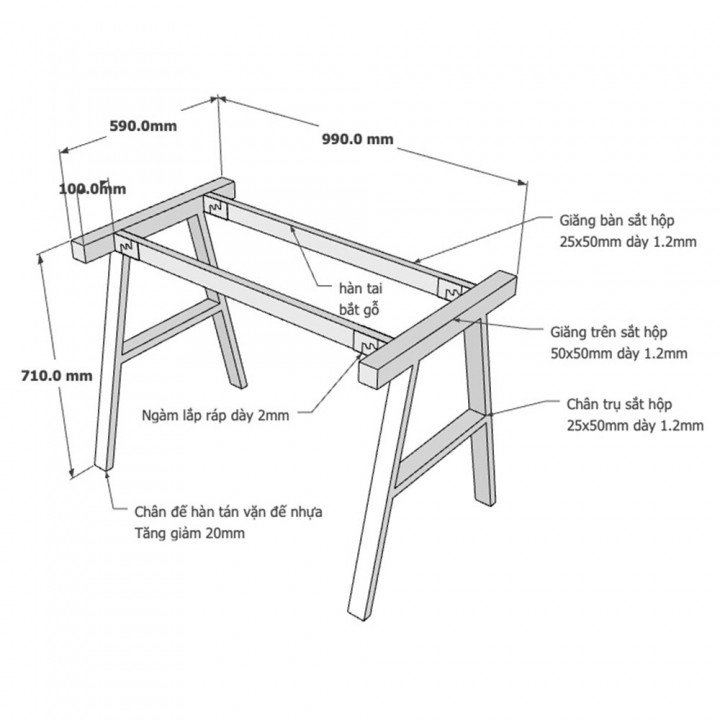 Chân bàn hệ AConcept 60x100 lắp ráp