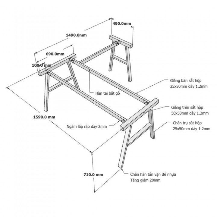 Chân bàn chữ L 160x150 hệ AConcept lắp ráp